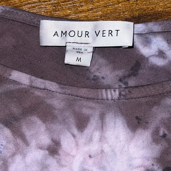 Amour Vert Purple Acid Wash Puffed Short Sleeve Organic Cotton Shirt Size M - Picture 8 of 8